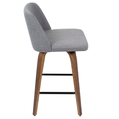 Toriano fixed-height counter stool in gray fabric with wood legs and square footrest on Tampa Home & Garden Store