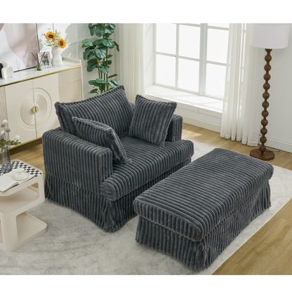 Oversized corduroy chaise lounge with ottoman in dark gray plush ribbed cushions on Tampa Home & Garden Store