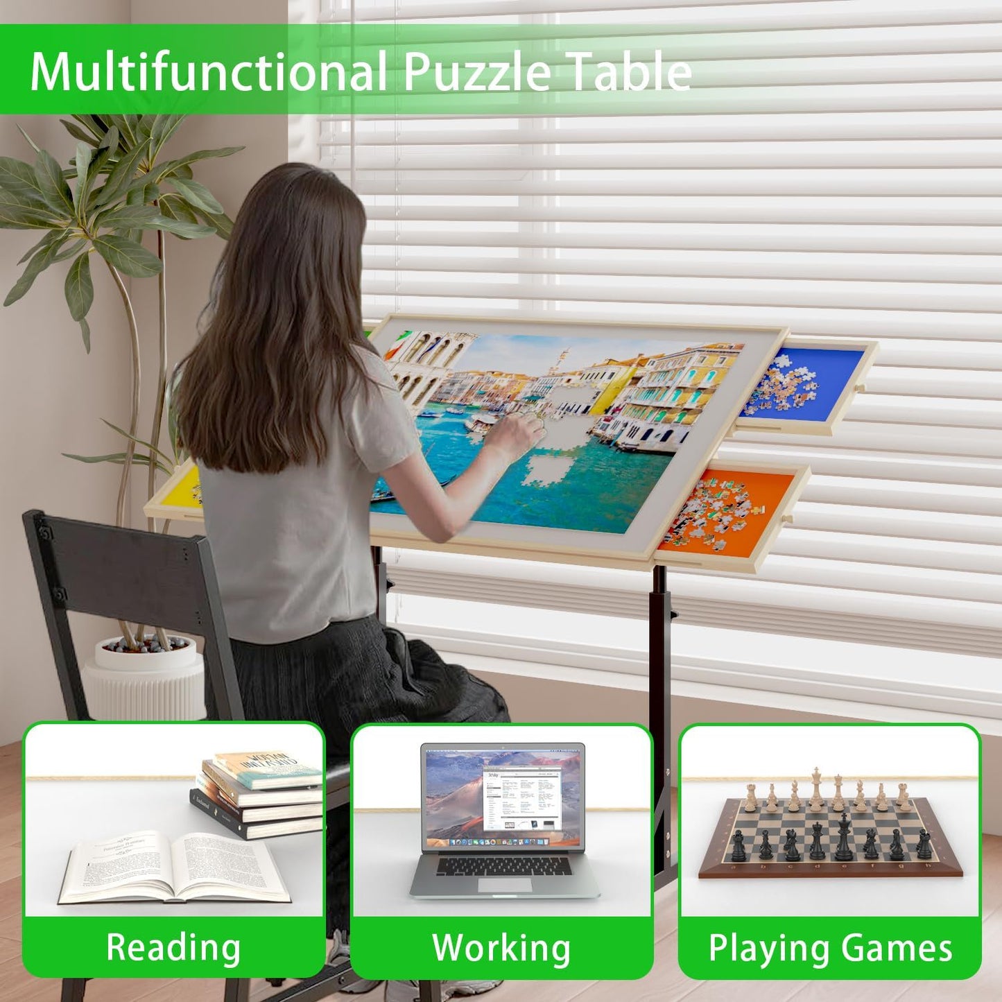 360 Degree Tilting Wooden Puzzle Table by HouseOfZazla with adjustable height on Tampa Home & Garden Store