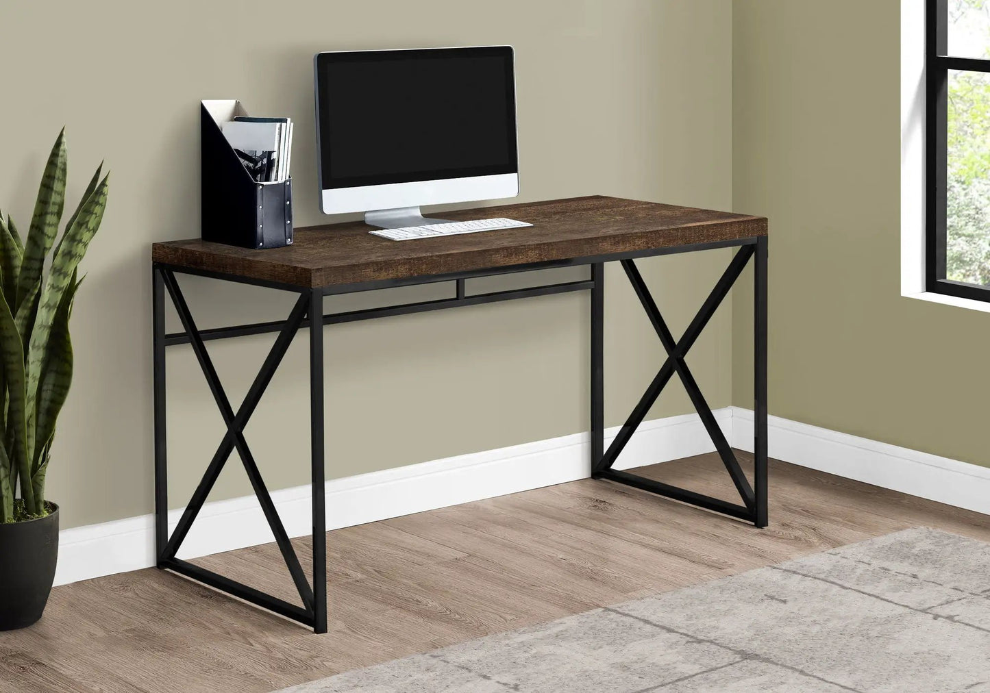 Computer desk with dark wood top and black metal frame by Unique Piece Furniture on Tampa Home & Garden Store