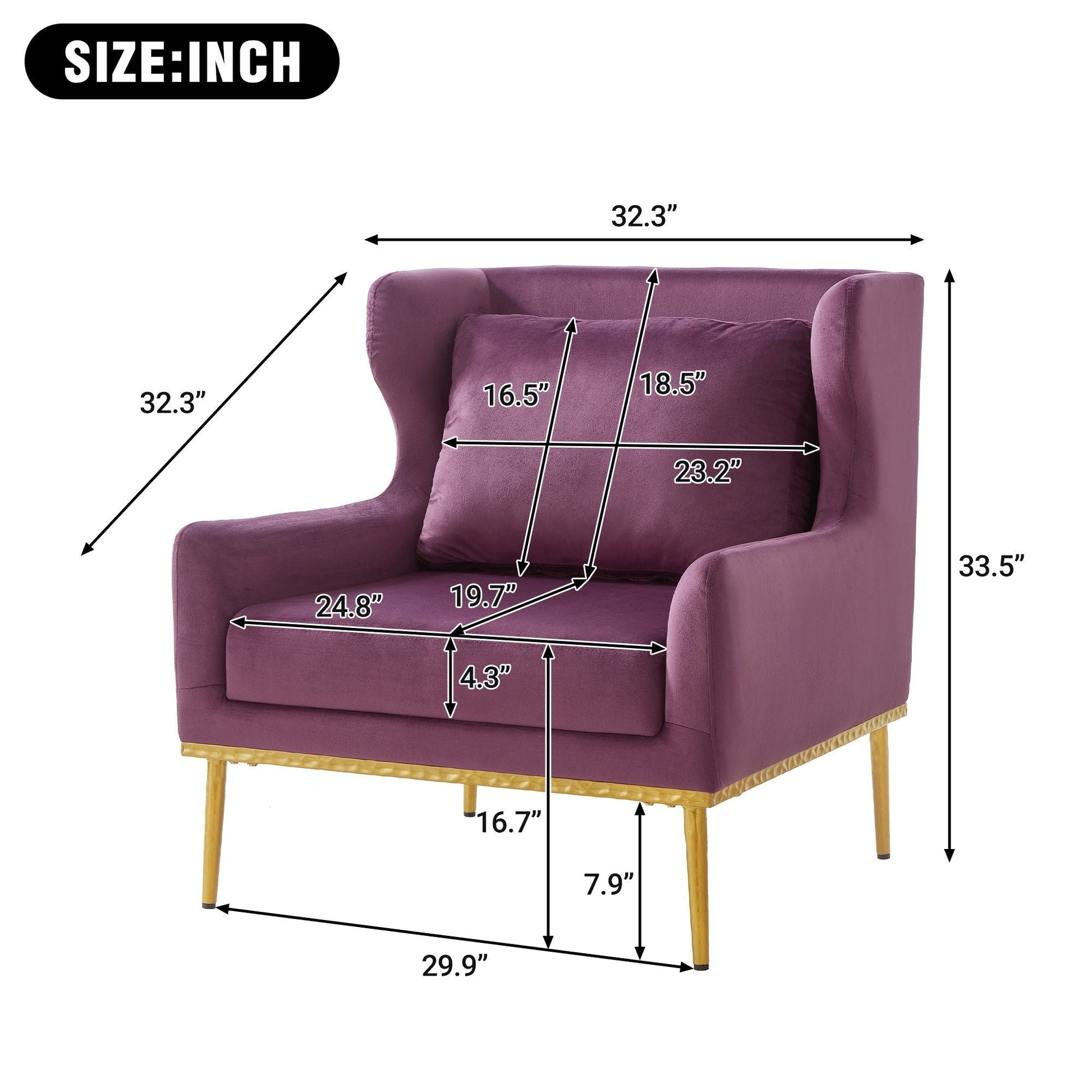 Elegant Curved Armrest Accent Armchair in purple velvet with wooden legs by HouseOfZazla on Tampa Home & Garden Store