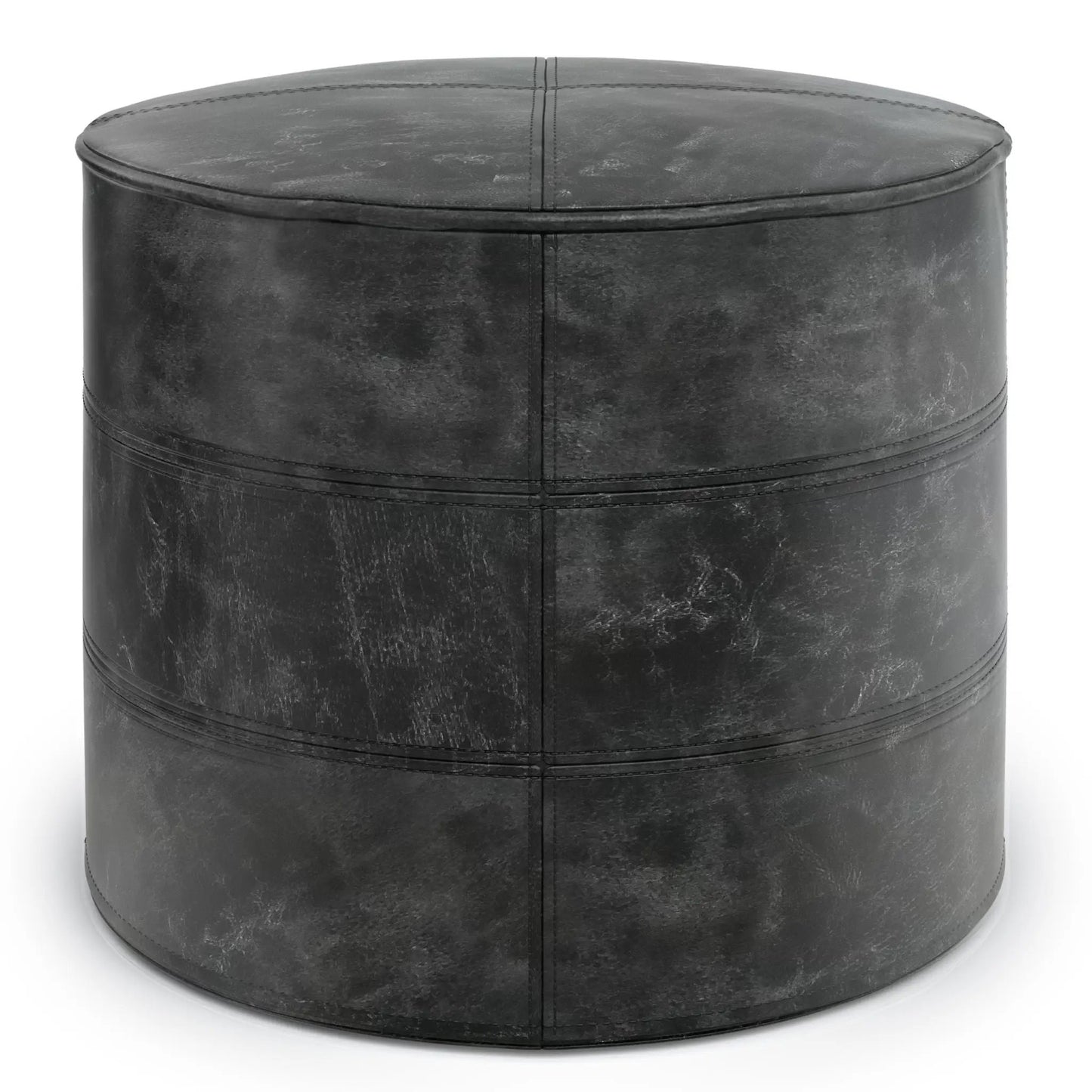 Connor Handcrafted Round Pouf black leatherette accent pouf Unique Piece Furniture on Tampa Home & Garden Store