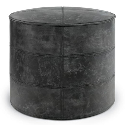 Connor Handcrafted Round Pouf black leatherette accent pouf Unique Piece Furniture on Tampa Home & Garden Store
