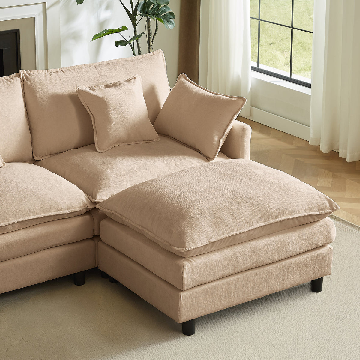 Premium Chenille L Shaped Sofa and Ottoman