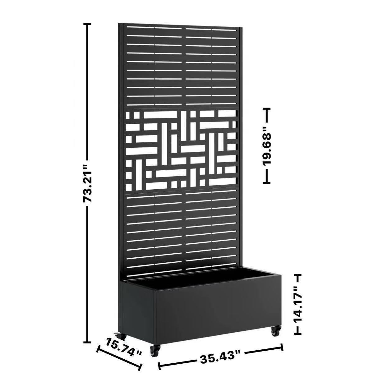Metal planter box with trellis on wheeled base, black steel, 73x35x16 in, HouseOfZazla on Tampa Home & Garden Store