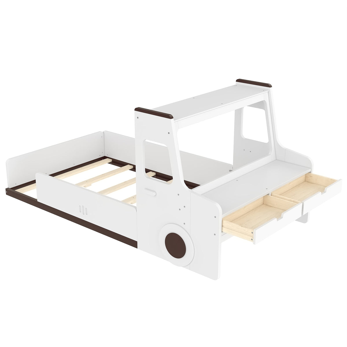 Twin size car-shaped floor bed with storage drawers, white pine wood by HouseOfZazla on Tampa Home & Garden Store