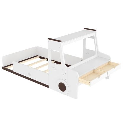Twin size car-shaped floor bed with storage drawers, white pine wood by HouseOfZazla on Tampa Home & Garden Store
