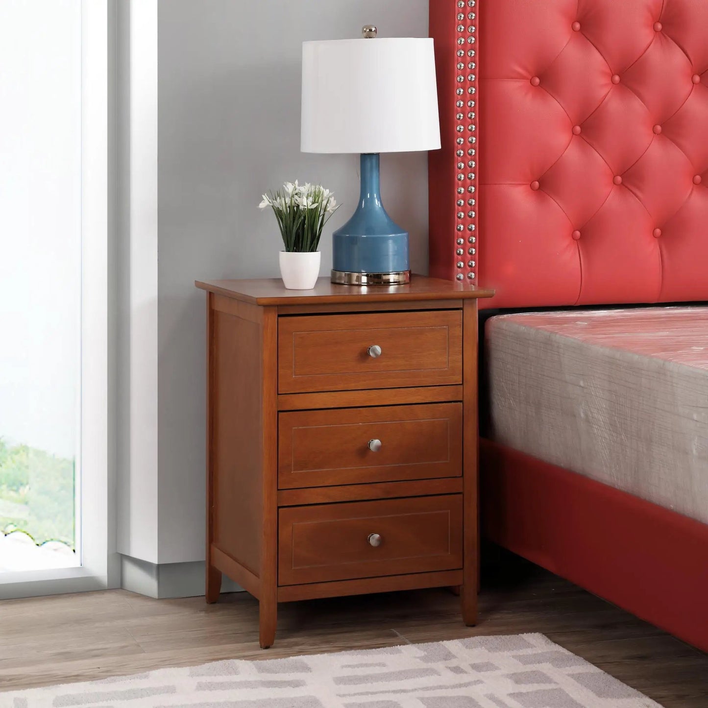 Daniel Nightstand With 3 Drawers In Wood Veneer