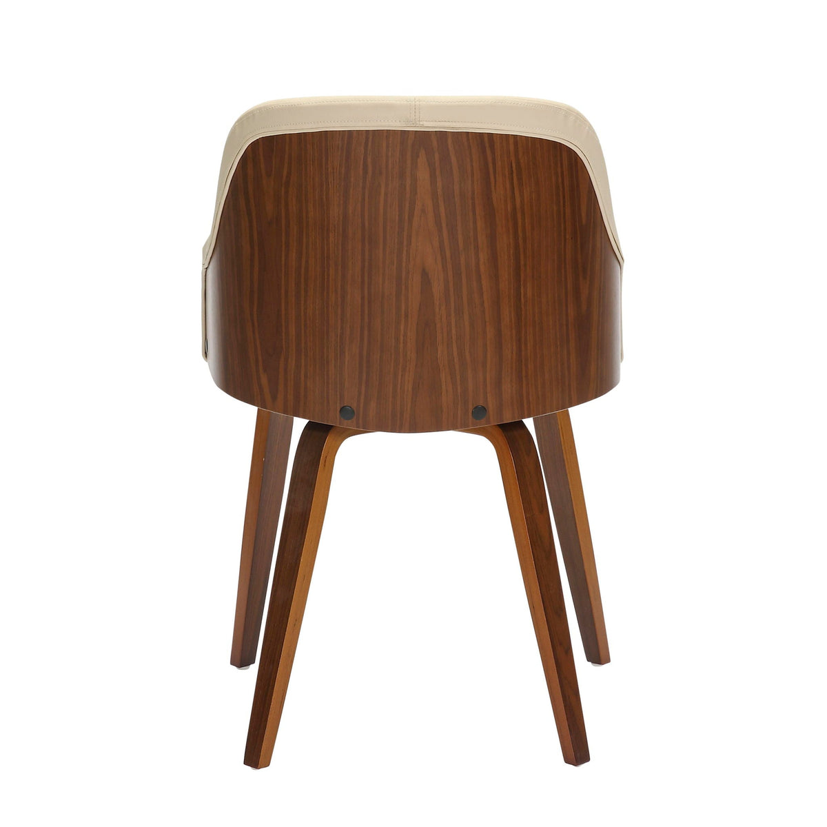 Mid Century Modern Dining Arm Chair with Beige Upholstered Seat and Dark Brown Wood Frame on Tampa Home & Garden Store