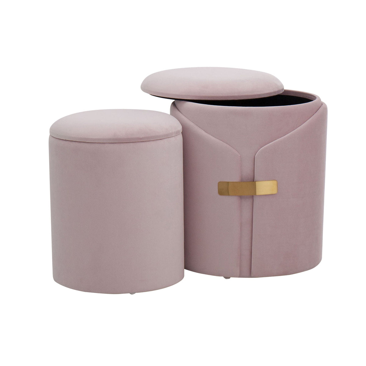 Dahlia Nesting Ottomans set in pink velvet with gold metal accents 2-piece by HouseOfZazla on Tampa Home & Garden Store