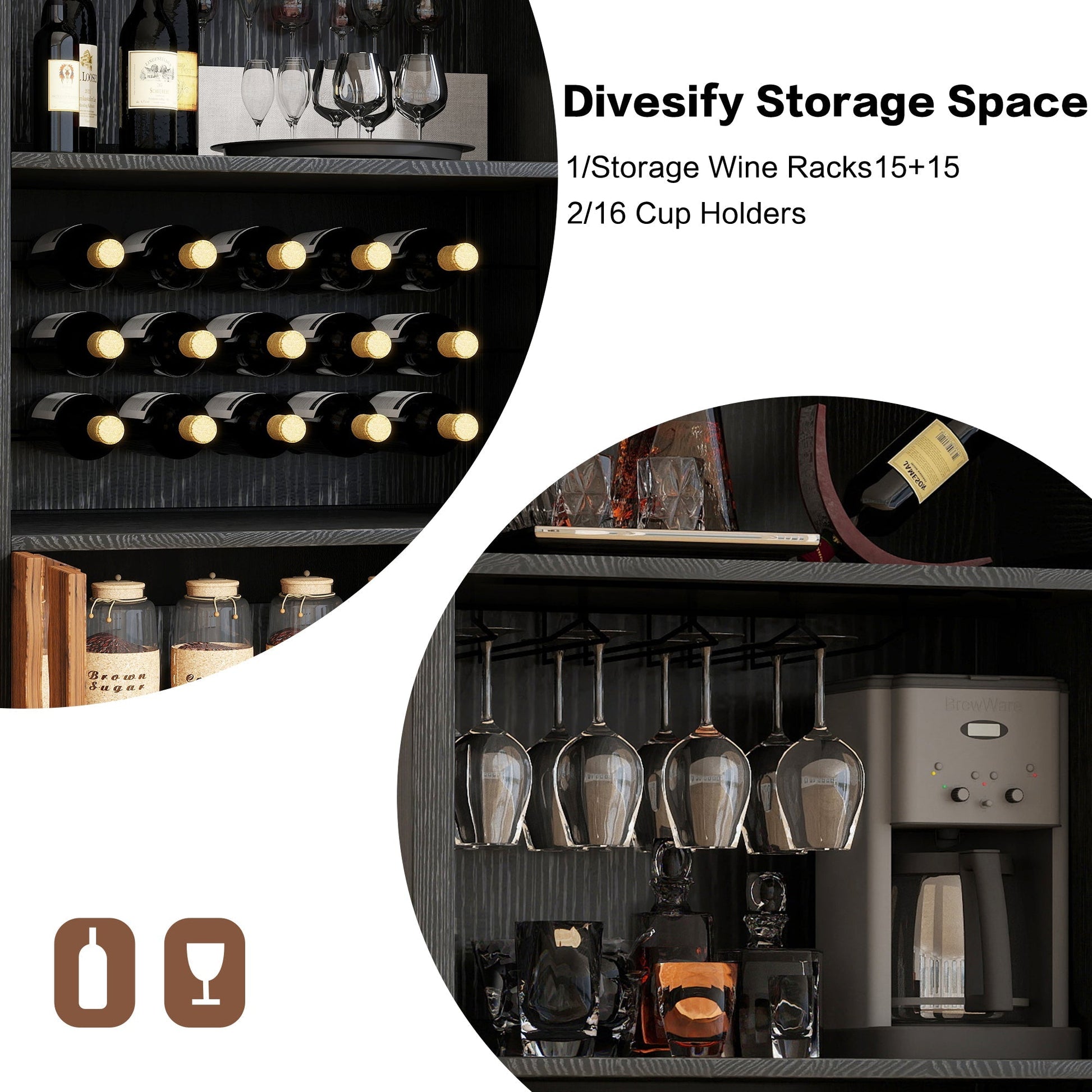 71' Farmhouse Arched Wine Bar Cabinet by HouseOfZazla dark wood with wine racks and glass storage on Tampa Home & Garden Store