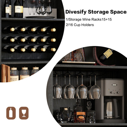 71' Farmhouse Arched Wine Bar Cabinet by HouseOfZazla dark wood with wine racks and glass storage on Tampa Home & Garden Store