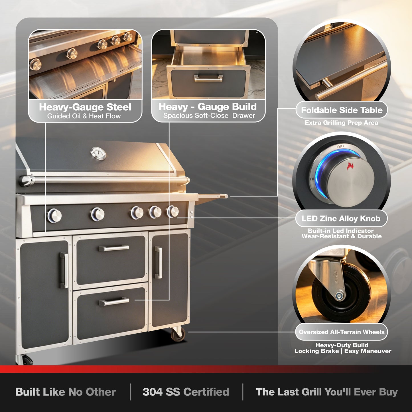 Navratil Premium 49in stainless steel grill by HouseOfZazla - heavy-gauge steel BBQ grill on Tampa Home & Garden Store