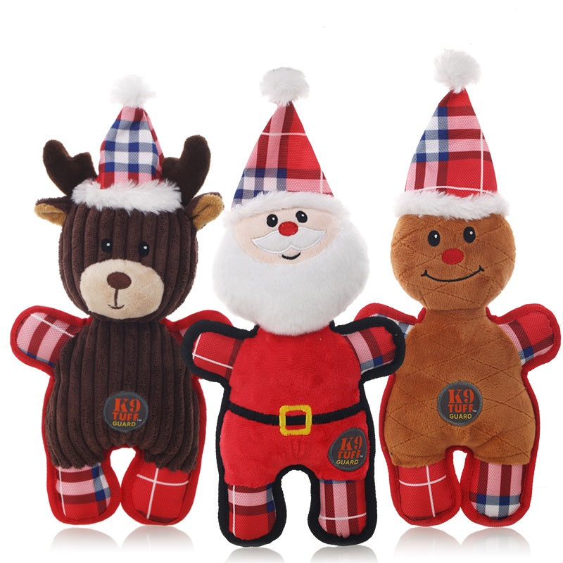 Christmas plush bite-resistant pet toy set, 3-pack: Santa, reindeer, husky, K9 Tuff Guard on Tampa Home & Garden Store