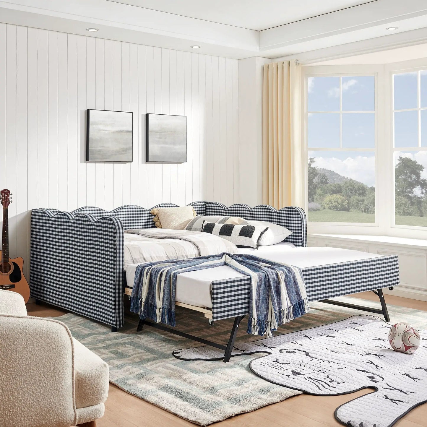 Gingham Daybed With USB Port and Wave Design