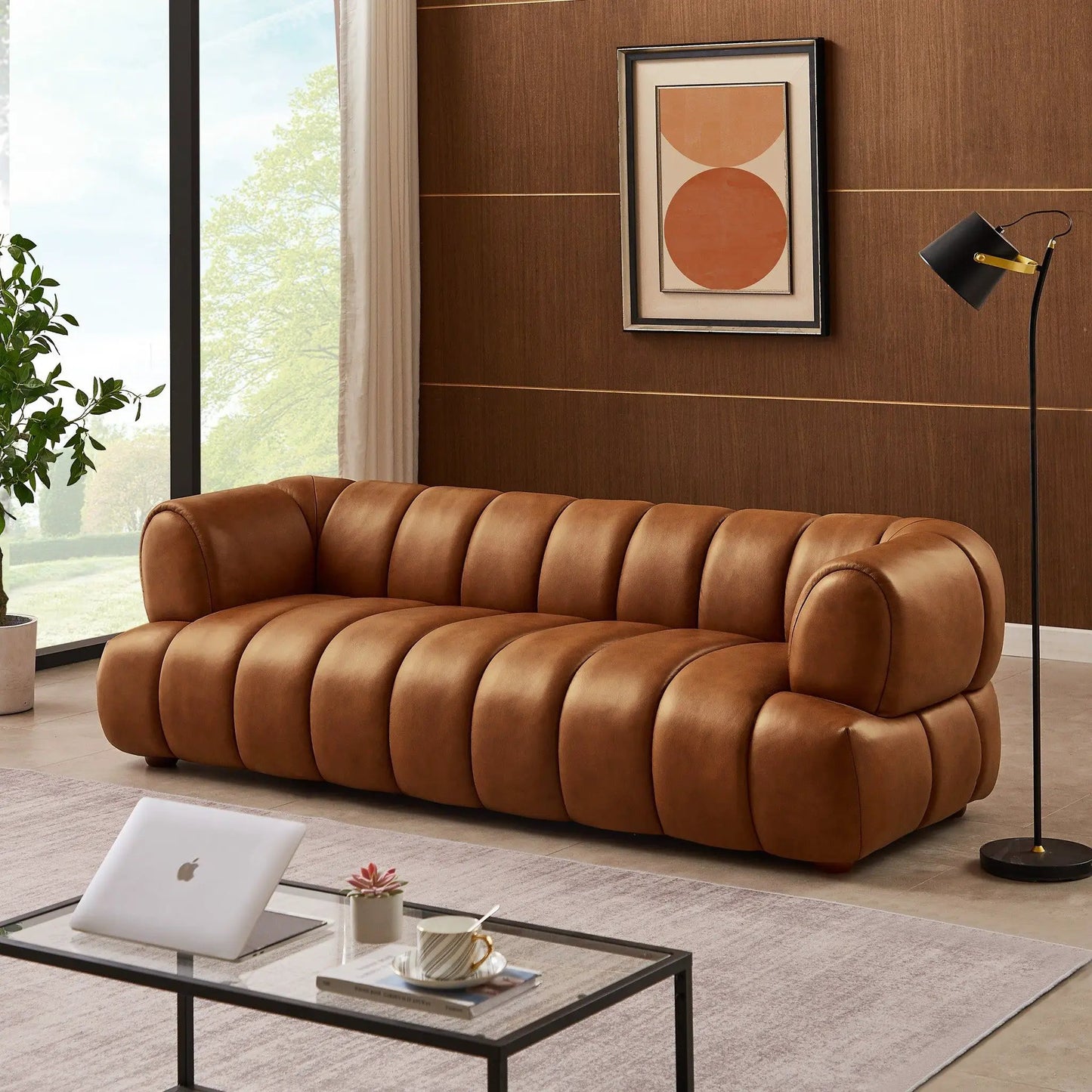 Jasmin Upholstered Sofa, brown leather-look, Unique Piece Furniture on Tampa Home & Garden Store