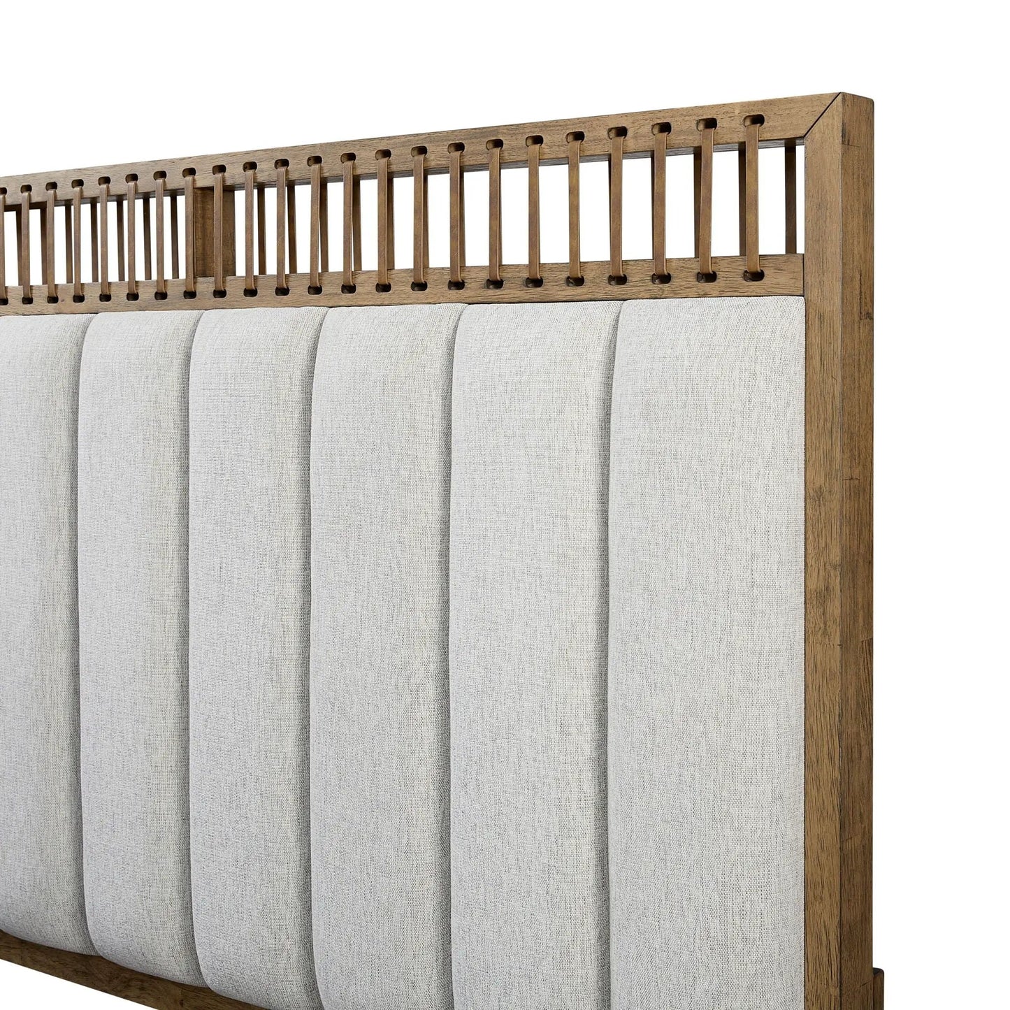 Elegant Upholstered Strap Panel Bed Latte Finish