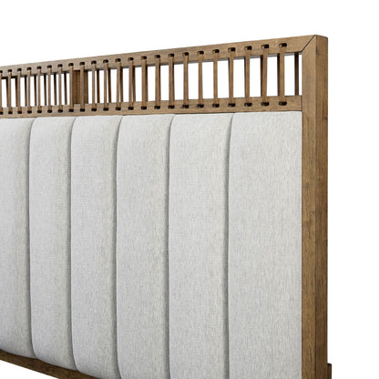 Elegant Upholstered Strap Panel Bed Latte Finish