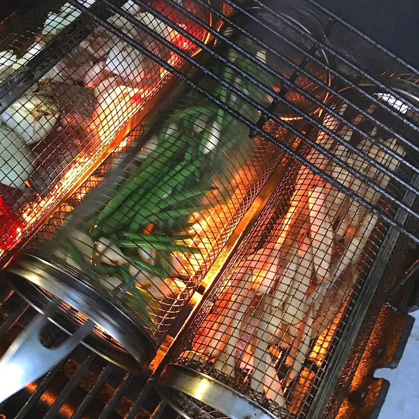 Perfecsy rolling grilling basket metal mesh BBQ basket for camping, portable outdoor grill on Tampa Home & Garden Store