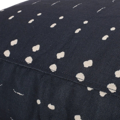 Dalm fabric square pouf ottoman in dark blue with white polka dots close-up texture on Tampa Home & Garden Store