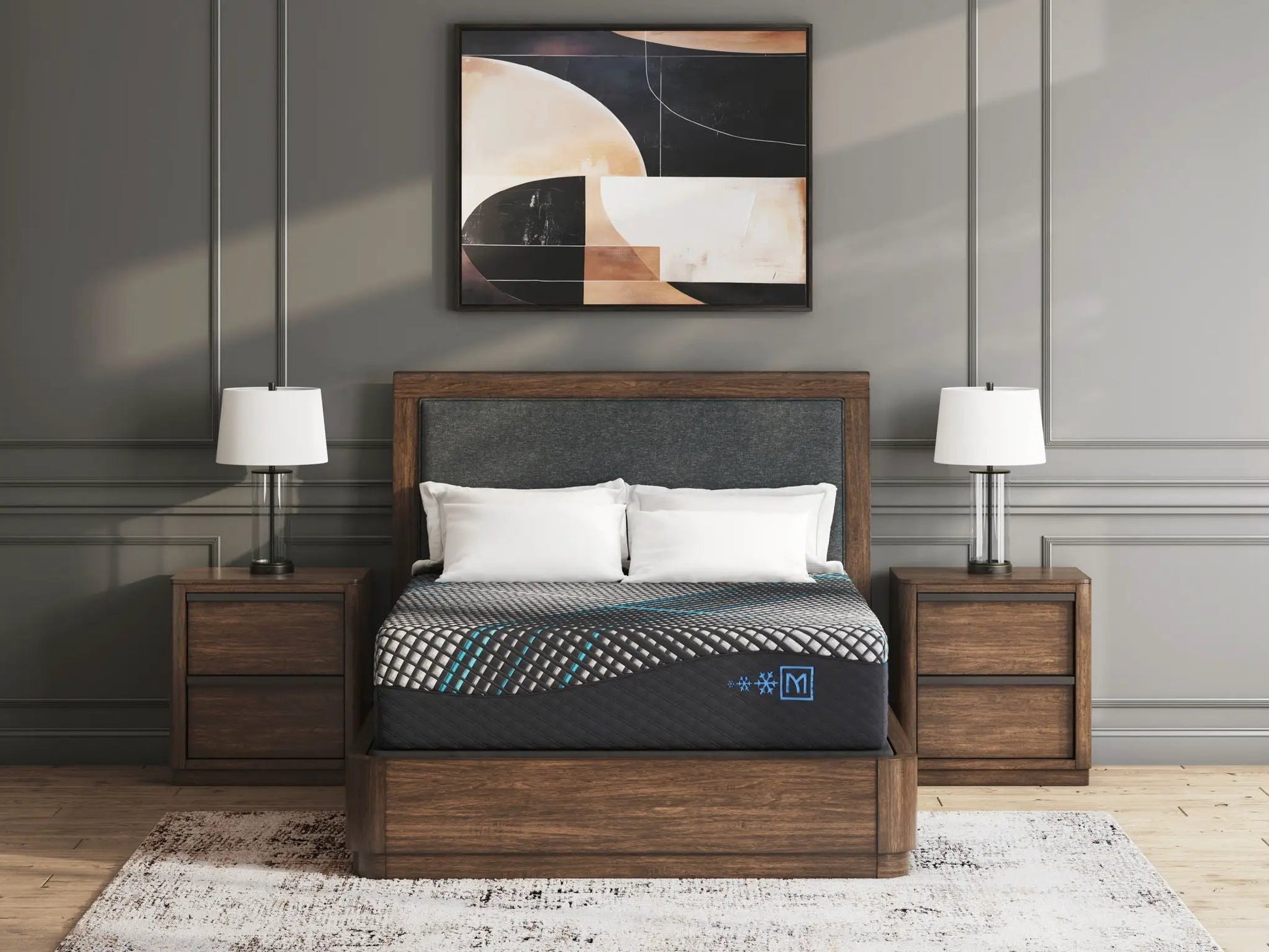 Millennium 2.0 Foam 14 Inch memory foam mattress on dark wood bed with gray headboard on Tampa Home & Garden Store