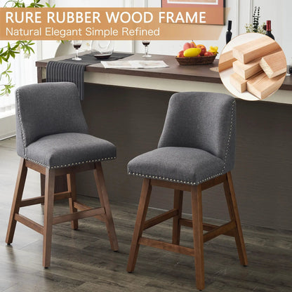 Upholstered Swivel Bar Stool with Soft Fabric