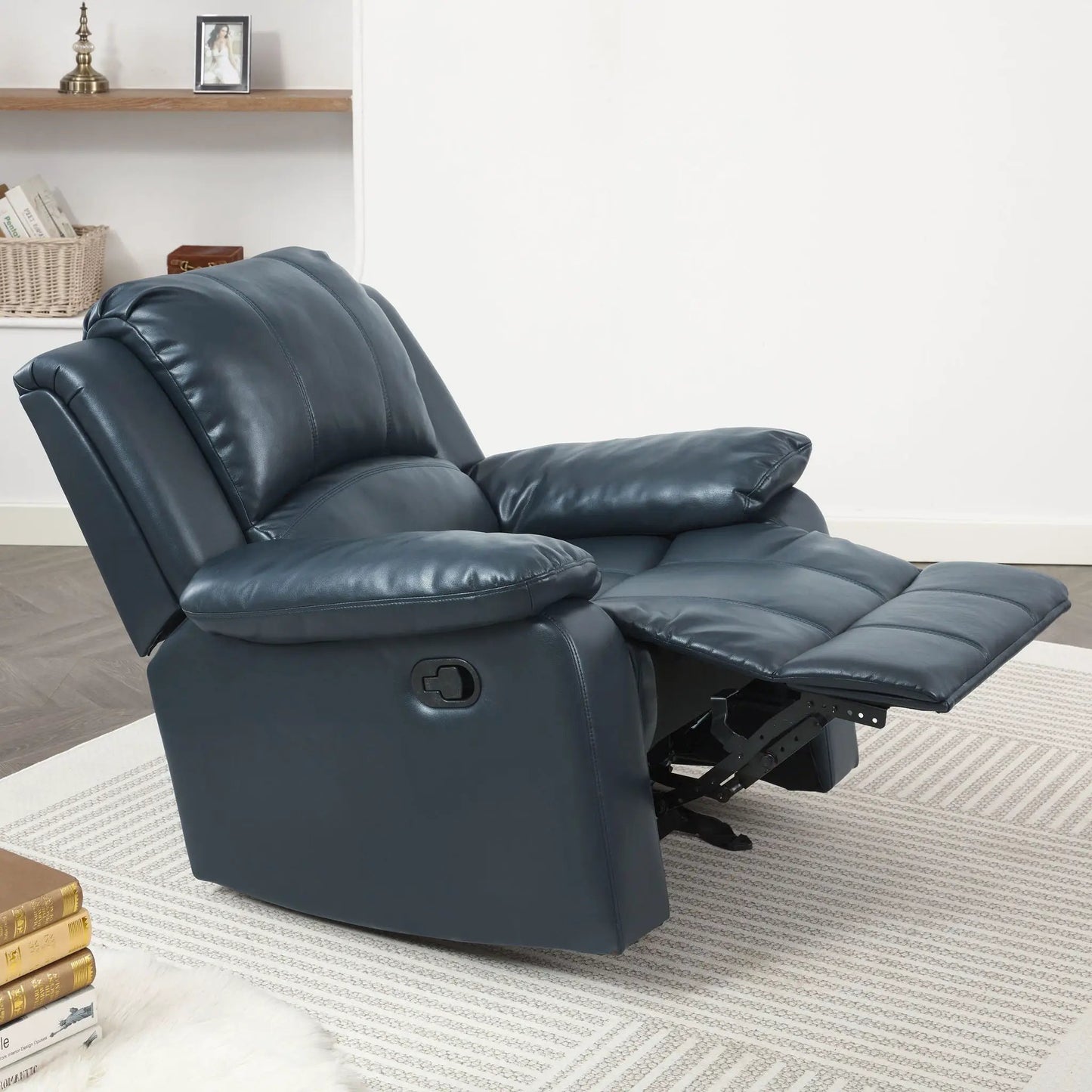 Charlotte gel glider recliner blue leather chair with extended footrest on Tampa Home & Garden Store