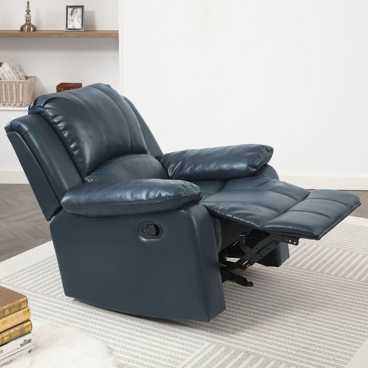 Charlotte Gel Glider Recliner blue leather upholstery with extendable footrest by HouseOfZazla on Tampa Home & Garden Store
