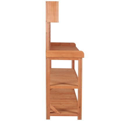 TOPMAX 65' wooden farmhouse outdoor potting bench with cabinet and shelf in natural finish on Tampa Home & Garden Store