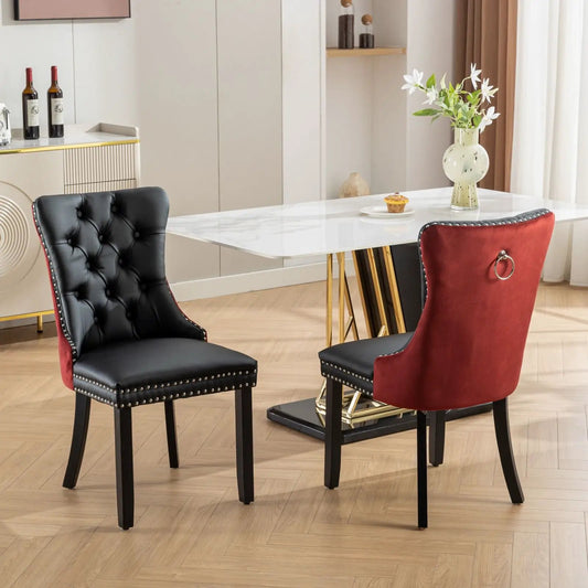 Nikki modern upholstered dining chairs set of 2 in black and red velvet with tufted backs on Tampa Home & Garden Store