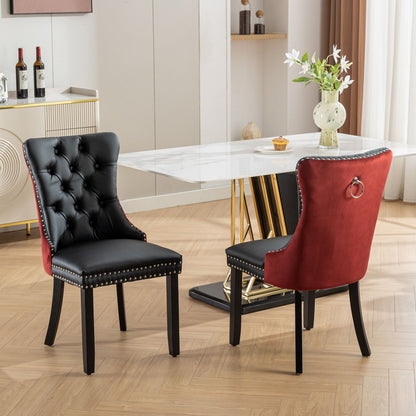 Nikki modern upholstered dining chairs set of 2 in black and red with nailhead trim on Tampa Home & Garden Store