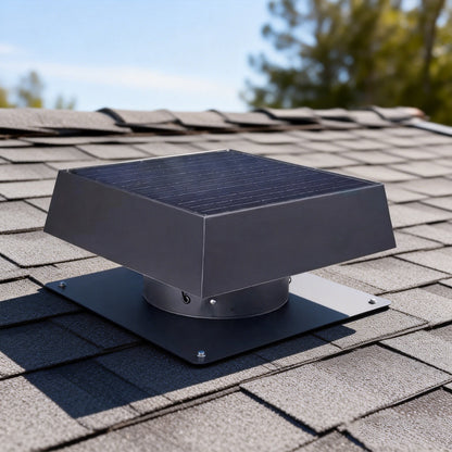 12in flush-mount trapezoid solar attic vent with dual power exhaust fan on Tampa Home & Garden Store