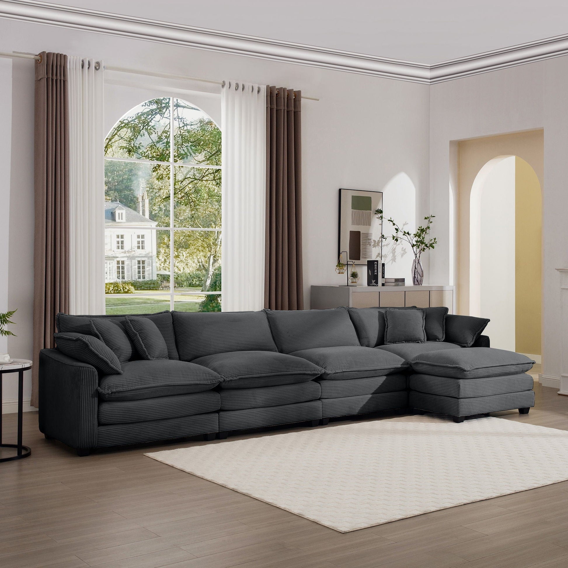 Modern oversized modular cushion sofa with low back and deep seating in charcoal by HouseOfZazla on Tampa Home & Garden Store