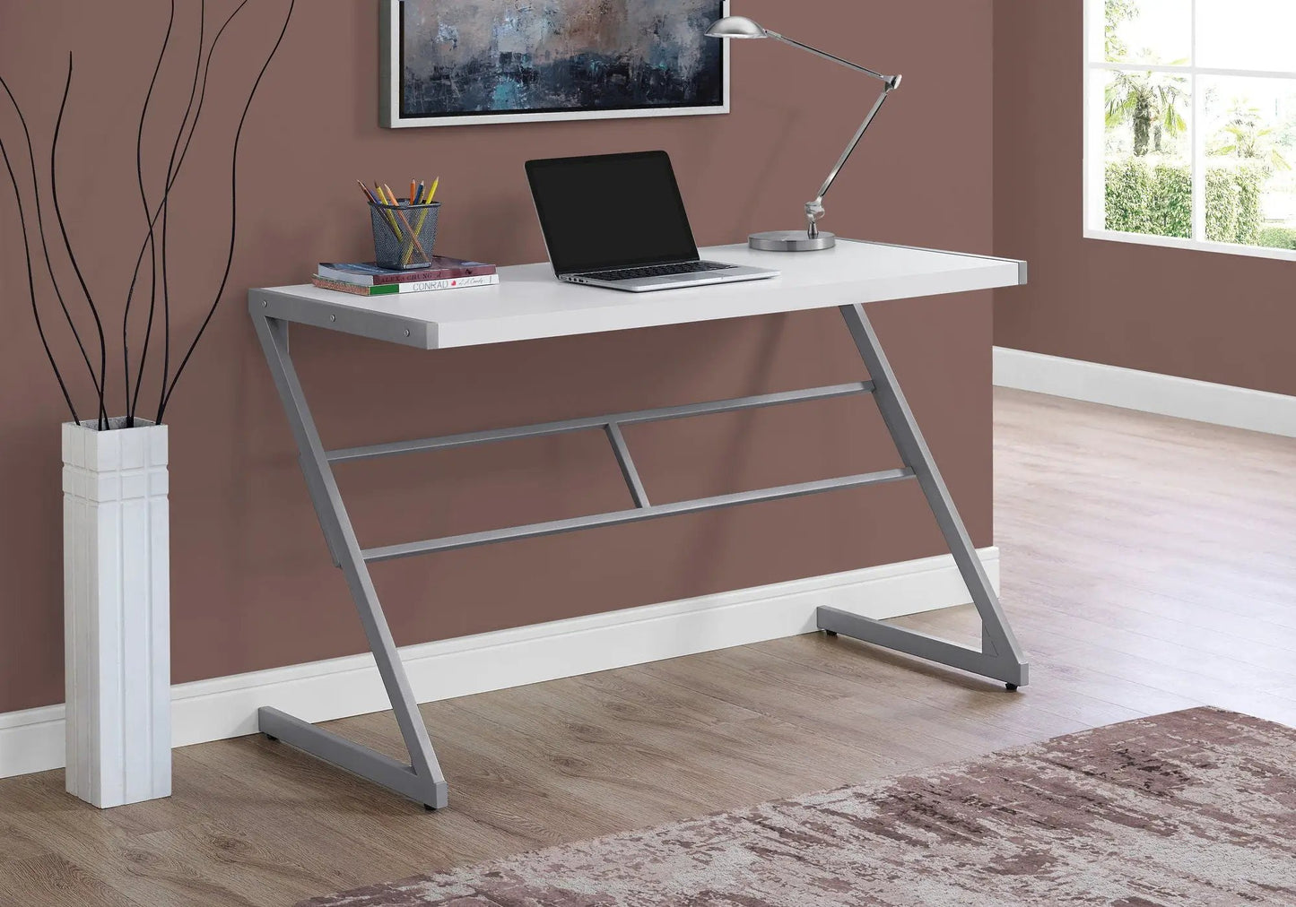 Computer desk white top with metal frame, modern chic design by Unique Piece Furniture on Tampa Home & Garden Store