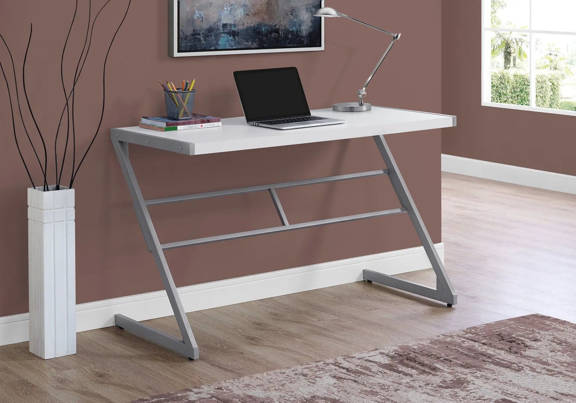 Computer desk white top with metal frame, modern chic design by Unique Piece Furniture on Tampa Home & Garden Store