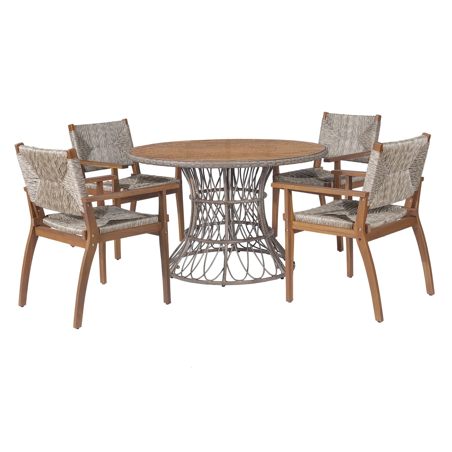 Durable 6-chair Outdoor Dining Chair Set acacia wood frame and wicker seats HouseOfZazla on Tampa Home & Garden Store