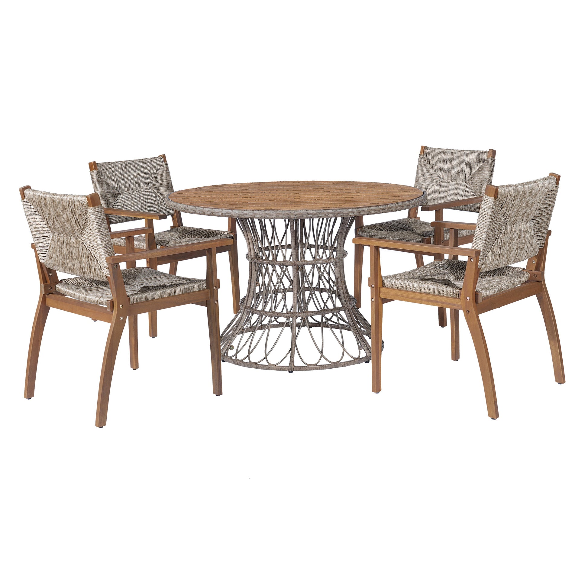 Durable 6-chair Outdoor Dining Chair Set acacia wood frame and wicker seats HouseOfZazla on Tampa Home & Garden Store