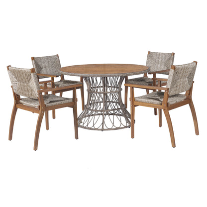 Durable 6-chair Outdoor Dining Chair Set acacia wood frame and wicker seats HouseOfZazla on Tampa Home & Garden Store