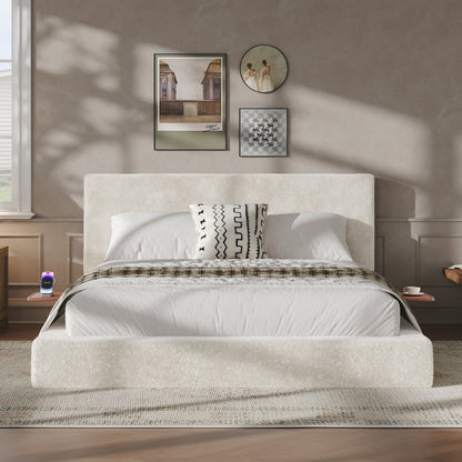 AirFrame Queen Bed Frame with Adjustable Sliding Side Table in off-white sherpa by HouseOfZazla on Tampa Home & Garden Store