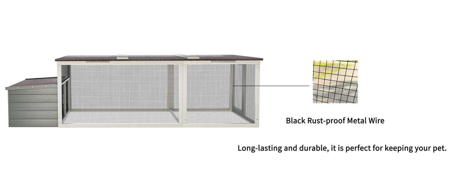 Large chicken coop with 20.93 sq ft run, beige frame, black rust-proof wire mesh on Tampa Home & Garden Store
