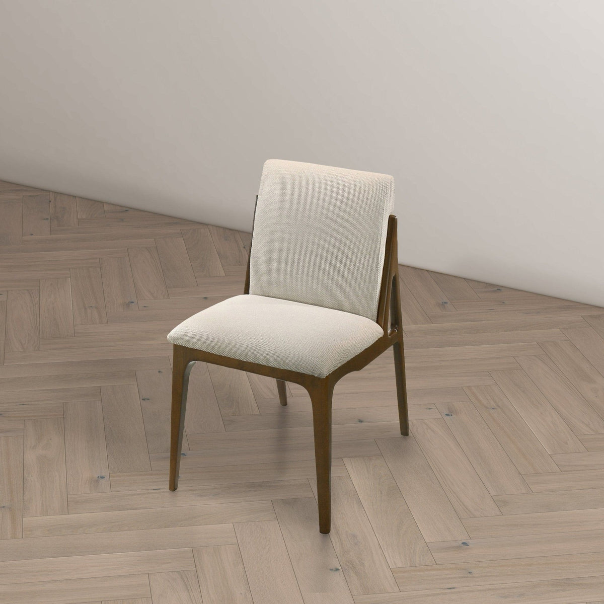 Elegant dining chair set with light beige upholstered seats and backs, wooden legs, 2 chairs on Tampa Home & Garden Store