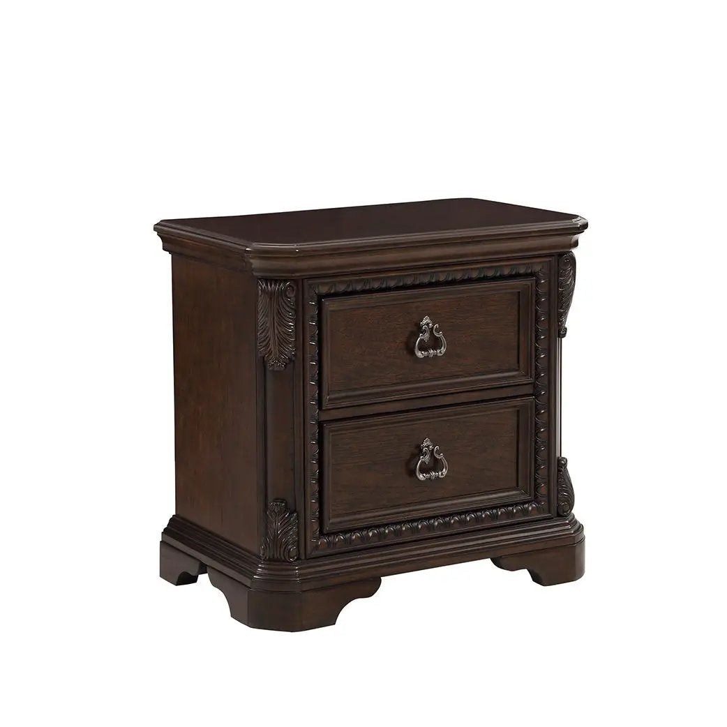 2 Drawer Nightstand mahogany finish with ornate carved trim by Unique Piece Furniture on Tampa Home & Garden Store