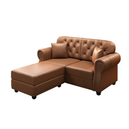 Upholstered Sofa with Nailhead and Ottoman