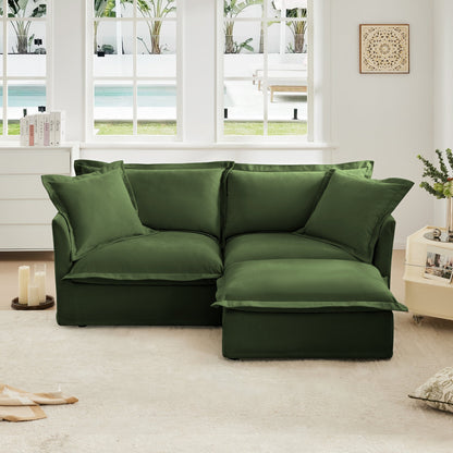 Slipcovered Two Seater Sofa and Chenille Ottoman