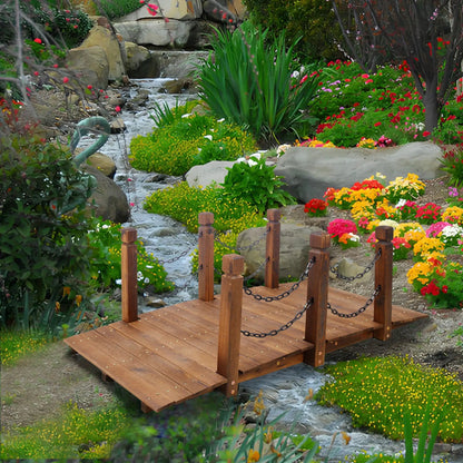 Wooden Arc Footbridge With Chain Railings Brown