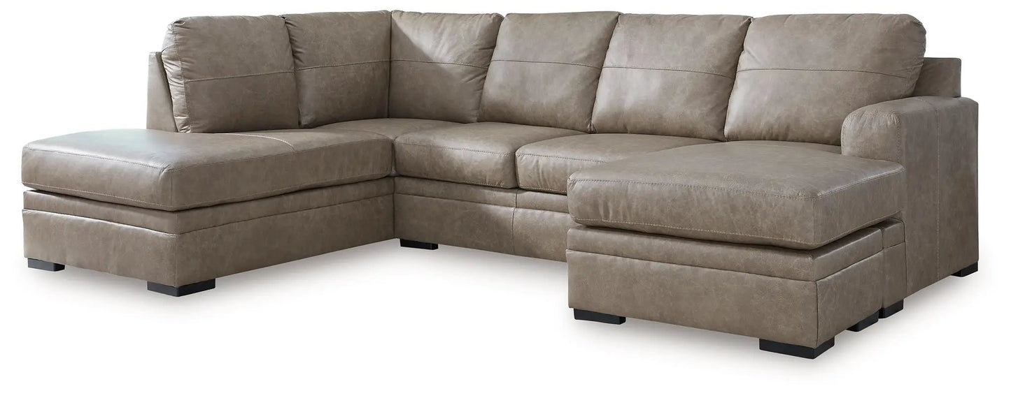 Amuleto stationary sectional sofa in taupe leather-look upholstery on Tampa Home & Garden Store