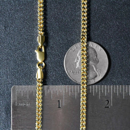 3.2mm 14k yellow gold square Franco chain necklace with lobster clasp shown with ruler for scale on Tampa Home & Garden Store