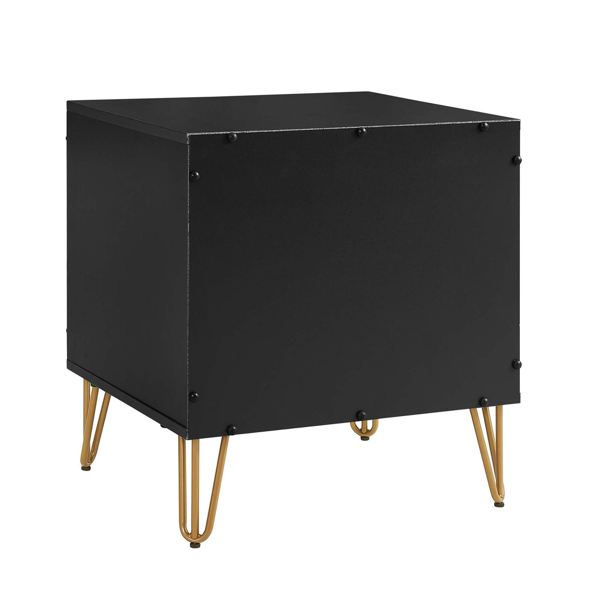 Dumbo nightstand 2-drawer black with fluted fronts and brass hairpin legs by HouseOfZazla on Tampa Home & Garden Store