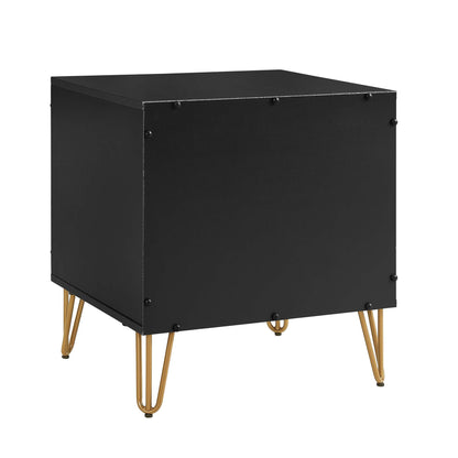 Dumbo nightstand 2-drawer black with fluted fronts and brass hairpin legs by HouseOfZazla on Tampa Home & Garden Store