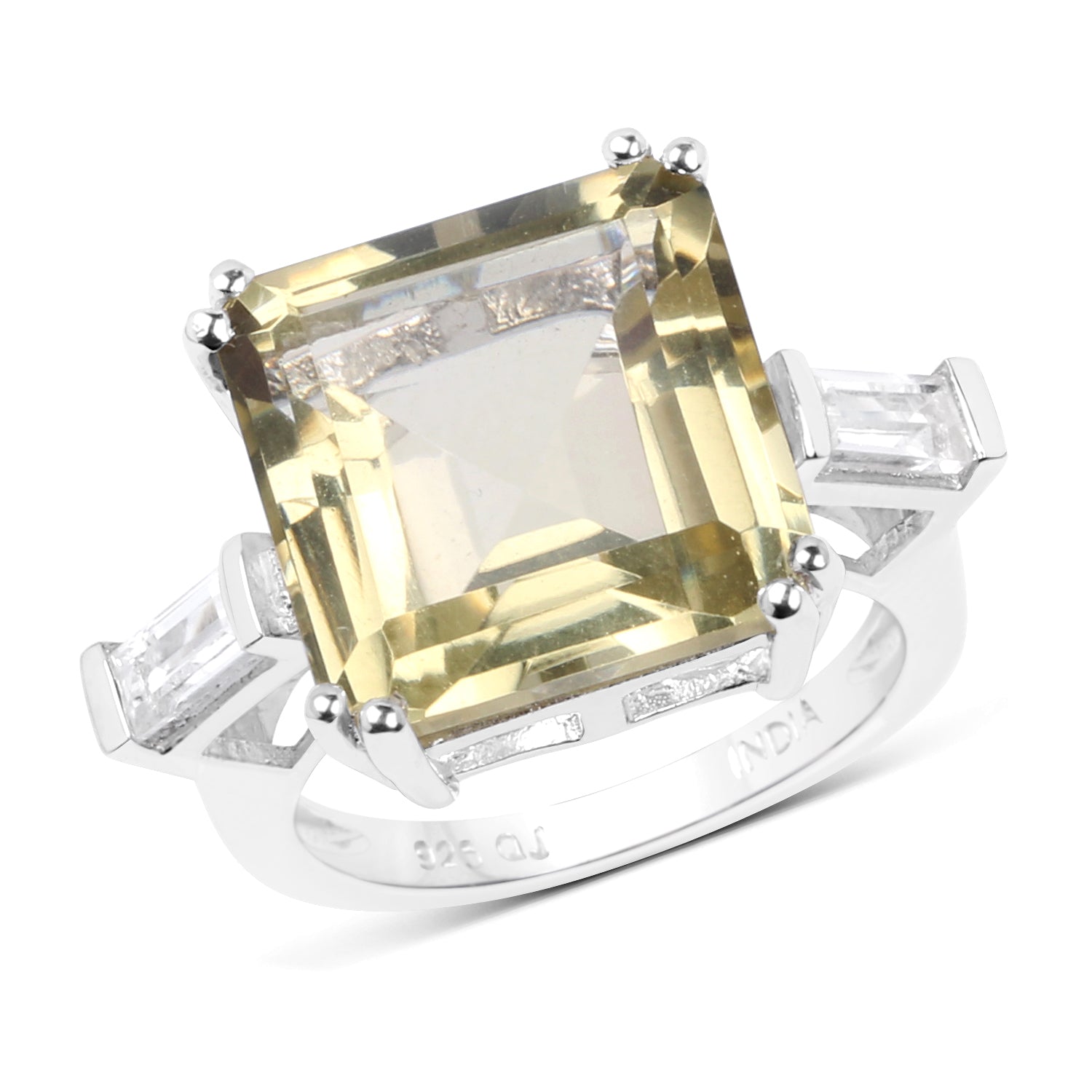 Ring 11.45ct lemon quartz and white topaz in .925 sterling silver with square-cut center on Tampa Home & Garden Store